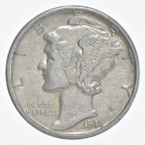 1944-S Mercury Dime 90% Silver AU Almost Unc
