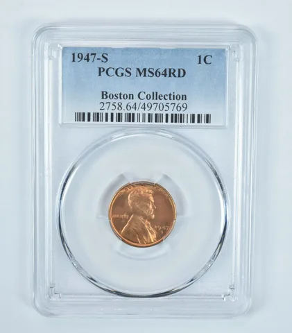 1947-S Lincoln Wheat Cent Boston Collection MS64 RD PCGS Blue Label