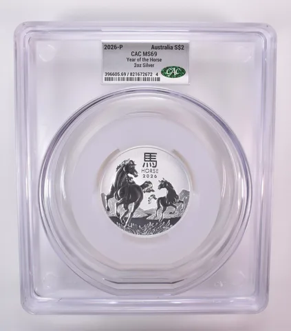 2026 P Australia 2 Dollars Silver Year Of The Horse 2 Oz MS69 CAC CACg