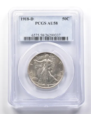 1918-D Walking Liberty Half Dollar AU58 PCGS *8313