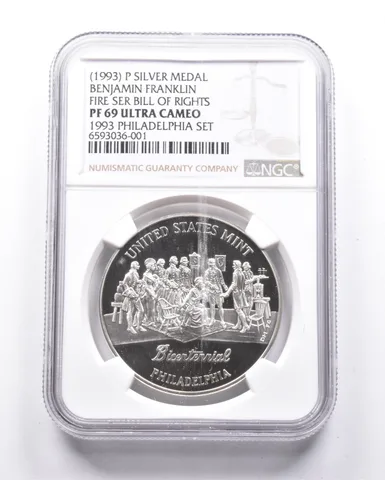 PF69 (1993)-P US MINT BICENTENNIAL 38mm Silver Medal Philadelphia Set NGC *9738