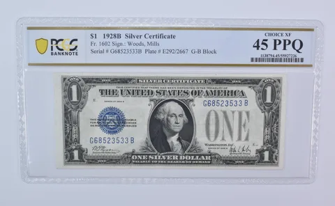 1928 B $1 Silver Certificate Fr#1602 Choice XF 45 PPQ PCGS *8113