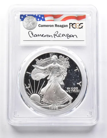 PR69DCAM 1998-P American Silver Eagle Legacy Cameron Reagan Signed PCGS a6458