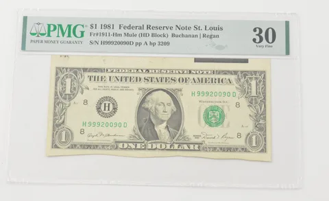 VF30 1981 $1 FRN St. Louis - FR#1911-HM Mule (HD Block) - PMG *6607