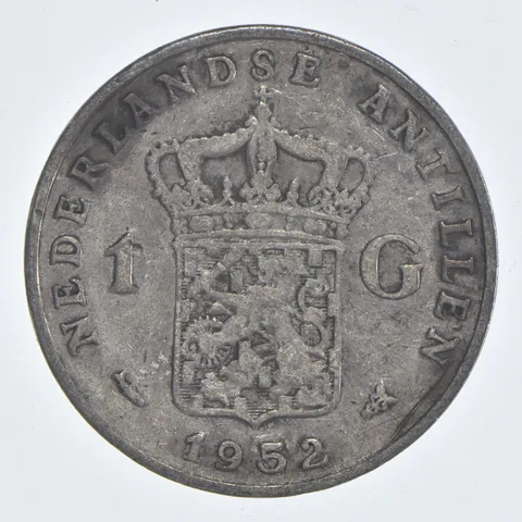 SILVER WORLD Coin 1952 Netherlands Antilles 1 Gulden World Silver Coin *872