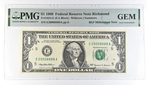 1999 $1 Richmond FRN Fr#1924-E BEP Millennium PMG Fancy Serial 8888 Luck 8 *8094