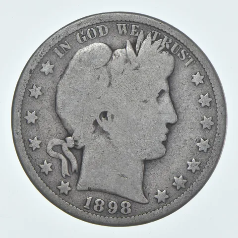 1898-S Barber Half Dollar Average Circ 90% Silver