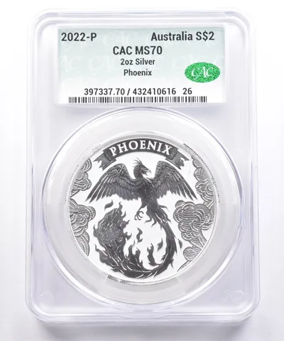 2022 P Australia 2 Dollars Silver Phoenix 2 Oz Silver MS70 CAC CACg