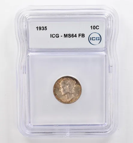 1935 Mercury Dime MS64 FB ICG Beautiful Tone *9468