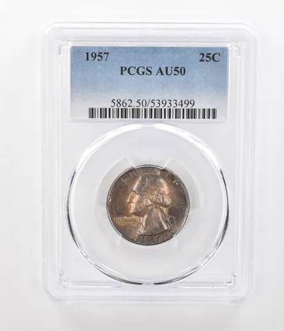1957 Washington Quarter AU50 PCGS Beautiful Tone a1107