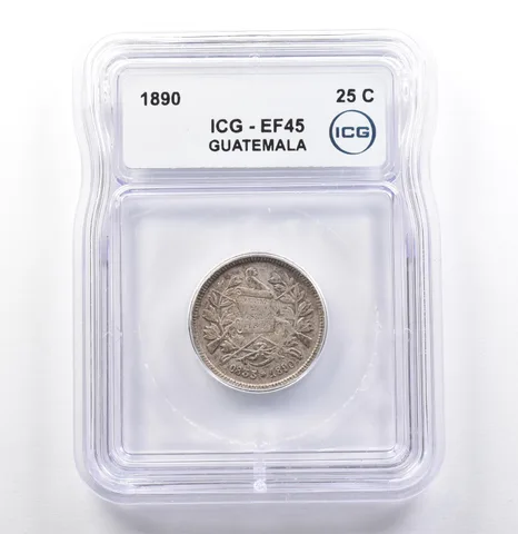 1890 Guatemala 25 Centavos EF45 ICG *9956