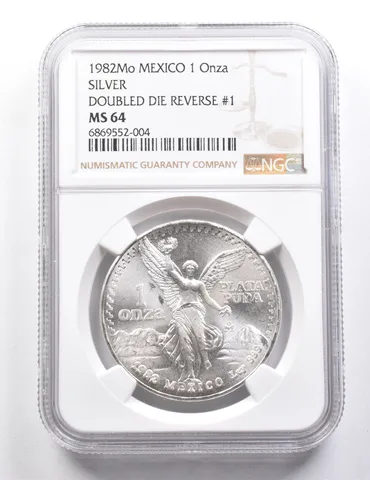 1982 Mo Mexico 1 Onza Silver Doubled Die Reverse #1 MS64 NGC Libertad *9472