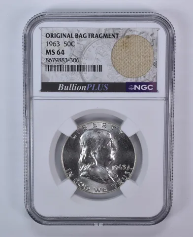 1963 Franklin Half Dollar Original Bag Fragment MS64 NGC