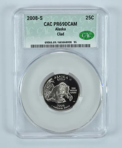 2008-S Washington State Quarter Alaska CLAD PR69 DCAM CAC CACg