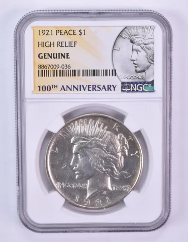 1921 Peace Silver Dollar High Relief Genuine NGC *1093