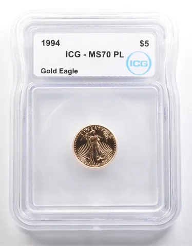 1994 $5 American Gold Eagle 1/10 Oz 0.1 Oz Gold MS70 PL ICG *3984