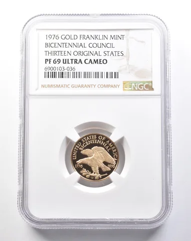 1976 Gold Franklin Mint Bicentennial Council 13 Orig. States PF69 UCAM NGC *5371