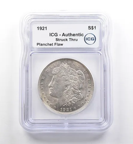 1921 Morgan Silver Dollar Struck Thru Planchet Flaw Authentic ICG *7503