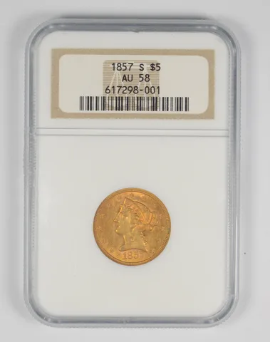 AU58 1857-S $5.00 Liberty Head Gold Half Eagle - Graded NGC *9798