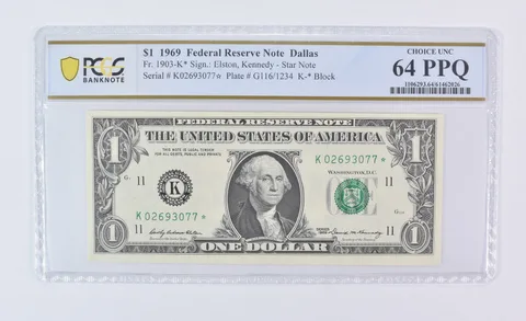 1969 $1 Dallas TX FRN Star Note Fr#1903-K* Choice Unc 64 PPQ PCGS