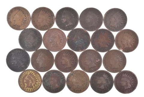 Lot 20 1800's 1890-1899 Indian Head Penny Cents US Coin Collection 2/5 Roll *516