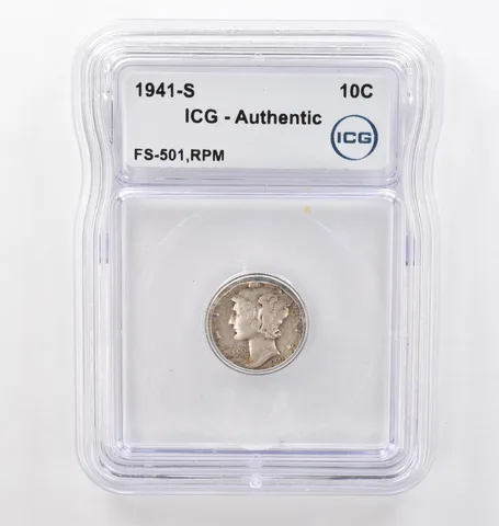 1941-S Mercury Dime FS-501 RPM Authentic ICG Beautiful Tone *6180