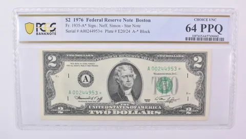 1976 $2 Boston MA FRN Star Note Fr#1935-A* Choice Unc 64 PPQ PCGS