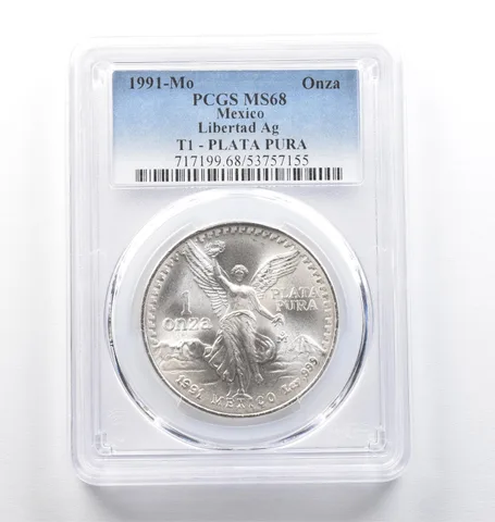 1991 Mo Mexico 1 Onza Silver Libertad Type 1 PLATA PURA MS68 PCGS *9496