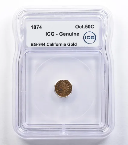 1874 California Fractional Gold Octagonal 50 Cents BG-944 Genuine ICG *2198