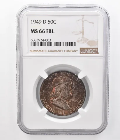 1949-D Franklin Half Dollar MS66 FBL NGC Beautifully Toned Insane Color *9493