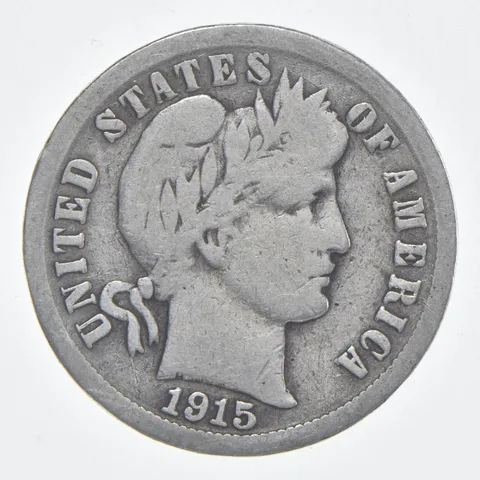 1915 (P) Barber Dime 90% Silver VG Condition