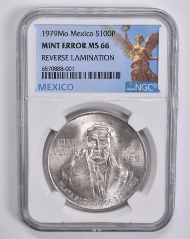Mint Error MS66 1979 Mo Mexico Silver 100 Pesos REV Lamination NGC *5636