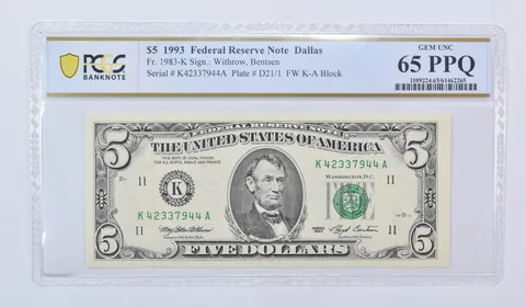 1993 $5 Dallas TX FRN Fr#1983-K Gem Unc 65 PPQ PCGS