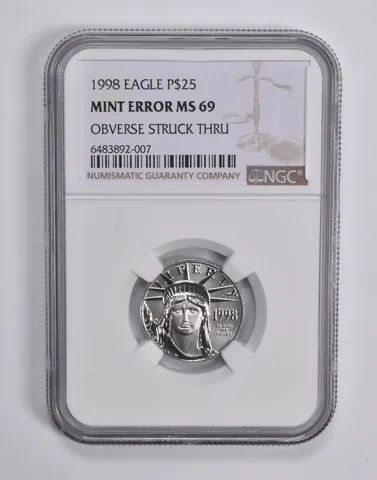 Mint Error MS69 1998 $25 American Platinum Eagle 1/4 Oz Struck Thru NGC *6525