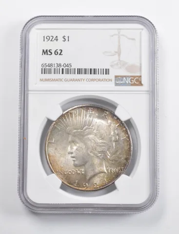 MS62 1924 Peace Silver Dollar NGC - Fantastic Color a3396