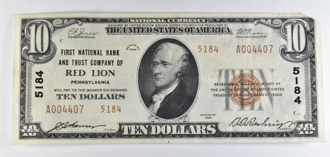1929 $10 National Currency Note Red Lion PA Ch#5184 a8554