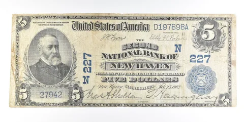 1902 $5 New Haven CT National Currency Note Large Note CH 227 a0216