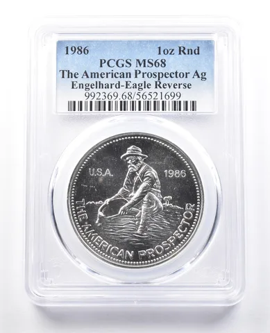 1986 Engelhard Prospector 1 Oz Silver Round Eagle Reverse MS68 PCGS
