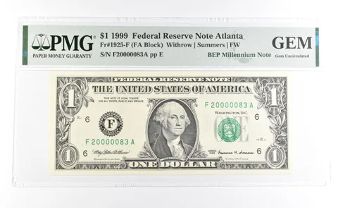 PMG GEM 1999 $1 GA US FRN BEP Millennium Note Fr#1925-F LOW Serial 2 digit *1039