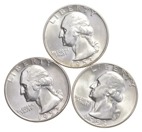 Choice Unc 1953 P+D+S Washington Quarter Gem BU Collection Lot Set