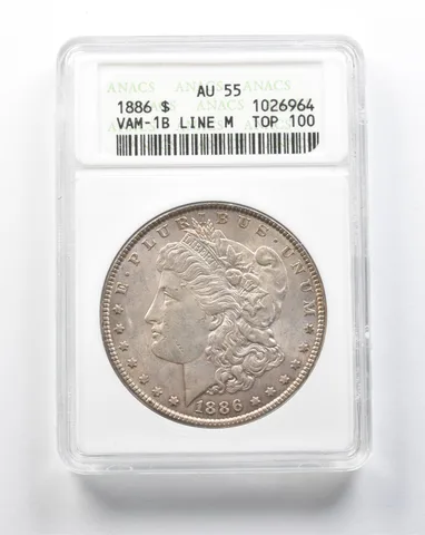 1886 Morgan Silver Dollar VAM-1B Line M Top 100 AU55 ANACS a8330