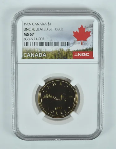 1989 Canada 1 Dollar Loon Unc Set Issue MS67 NGC Canada Label