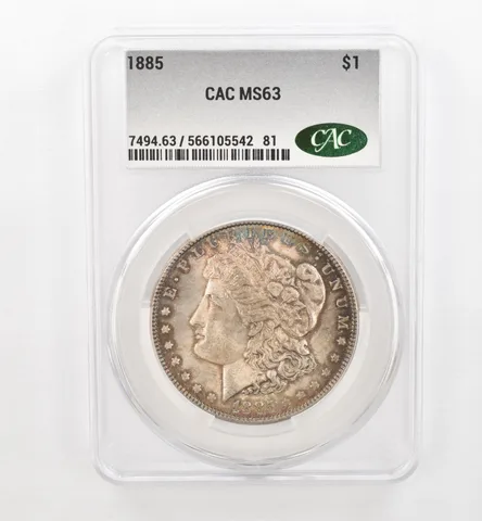 1885 Morgan Silver Dollar MS63 CAC CACg Beautiful Tone *0470
