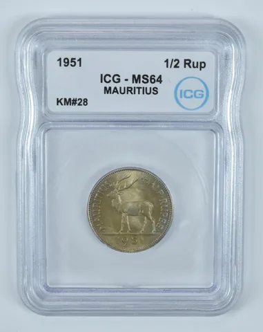 1951 Mauritius 1/2 Rupee KM#28 MS64 ICG *9461