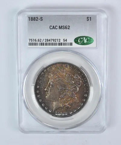 1882-S Morgan Silver Dollar MS62 CAC CACg Beautiful Tone a5902