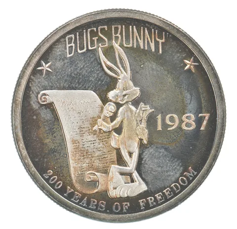 1987 Bugs Bunny Constitution 200 Years 1 Troy Oz Silver Round Nice Tone *0346