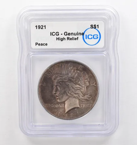 1921 Peace Silver Dollar High Relief Genuine ICG Beautiful Tone *0258