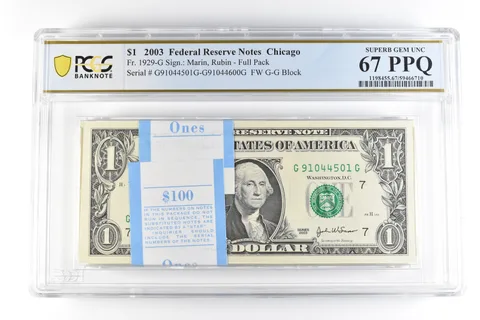 (100) 2003 $1 Chicago IL FRN Fr#1929-G Full Pack Gem Unc 67 PPQ PCGS *9863