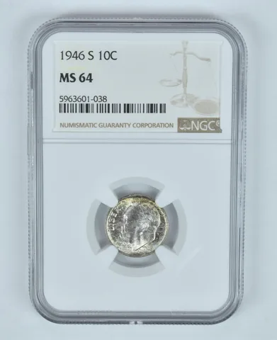 MS64 1946-S Roosevelt Dime - Graded NGC Toned! a9041