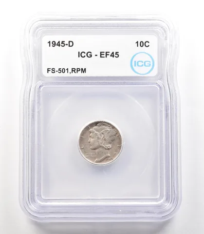 1945-D Mercury Dime FS-501 RPM EF45 ICG a4111